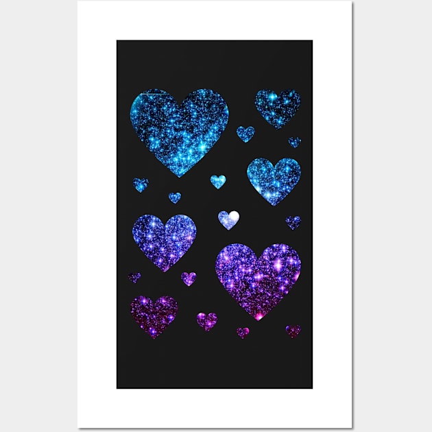 Teal and Purple Ombre Faux Glitter Hearts Wall Art by Felicity-K